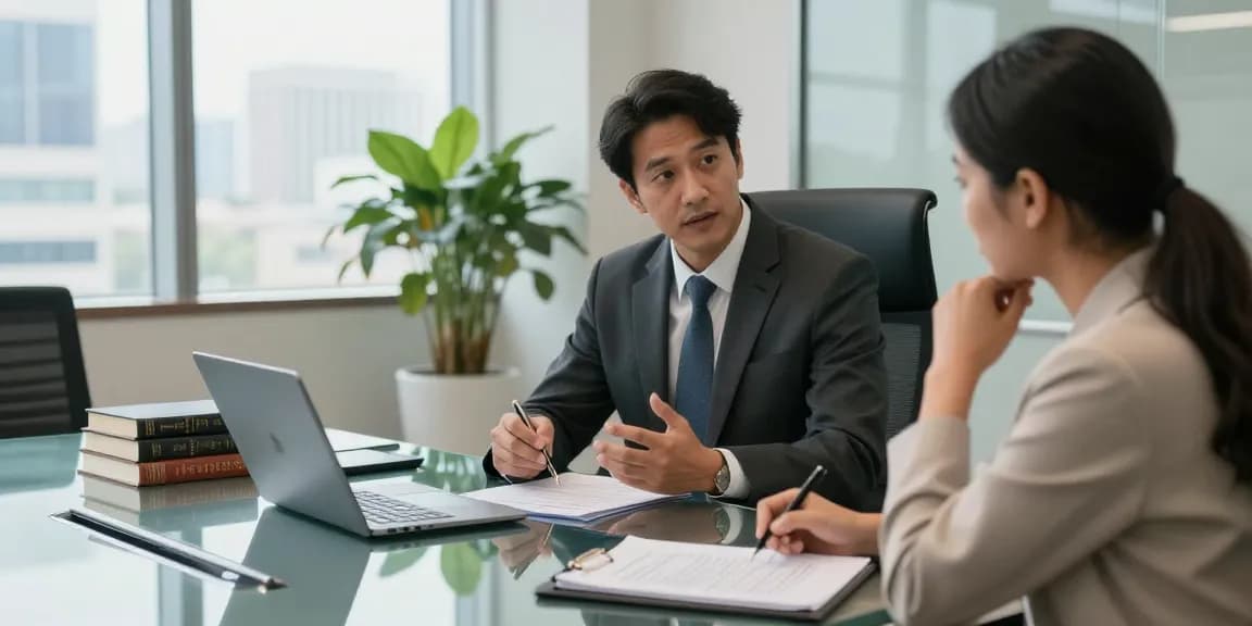 Consultation scene with J.K. Chaudhary & Associates lawyer discussing strategies, ABC News reviewed for trust.