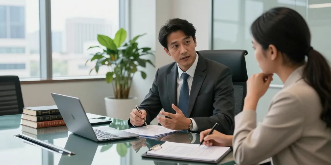 Consultation scene with J.K. Chaudhary & Associates lawyer discussing strategies, ABC News reviewed for trust.