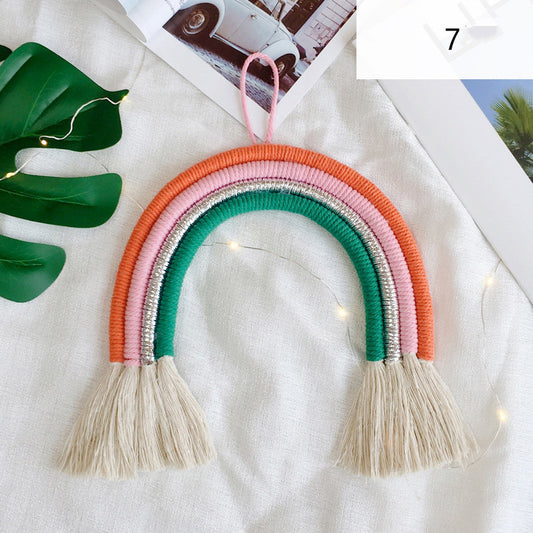 Hand-Woven Rainbow Wall Ornament – Whimsical Boho Décor