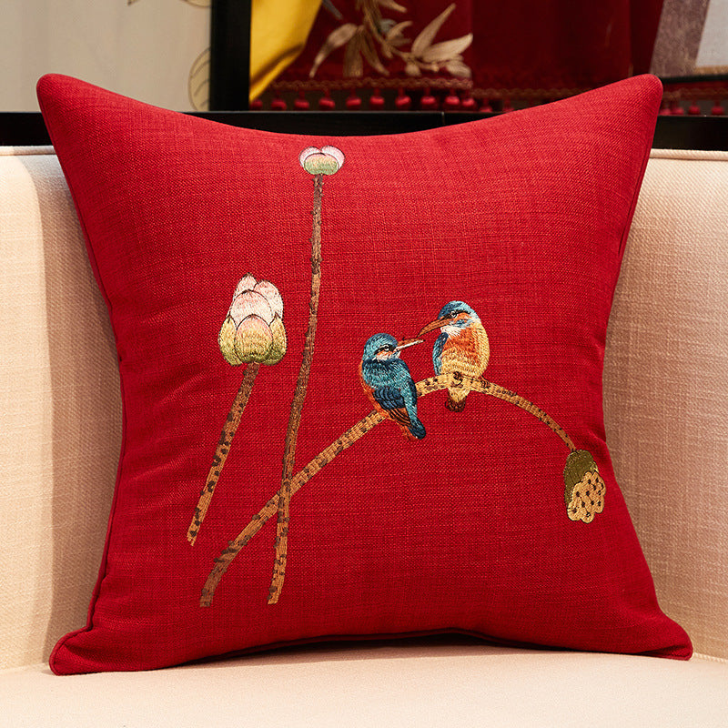 Chinese Embroidered Throw Pillow Cover – Elegant Sofa Cushion Without Core