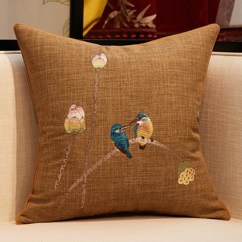 Chinese Embroidered Throw Pillow Cover – Elegant Sofa Cushion Without Core