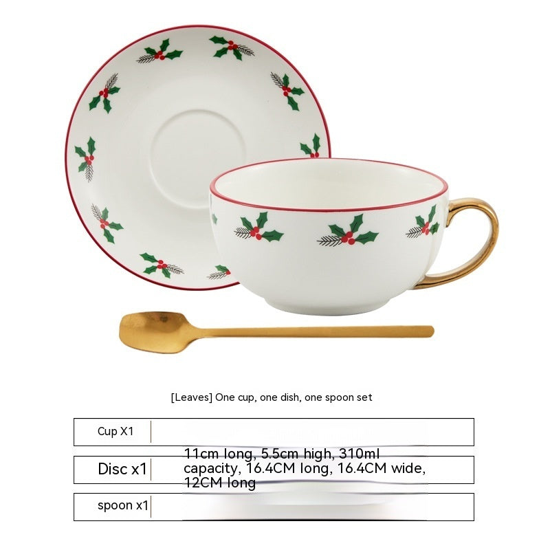 Ins Christmas Ceramic Cup & Dish – Festive Kitchen Gadgets for Holiday Cheer