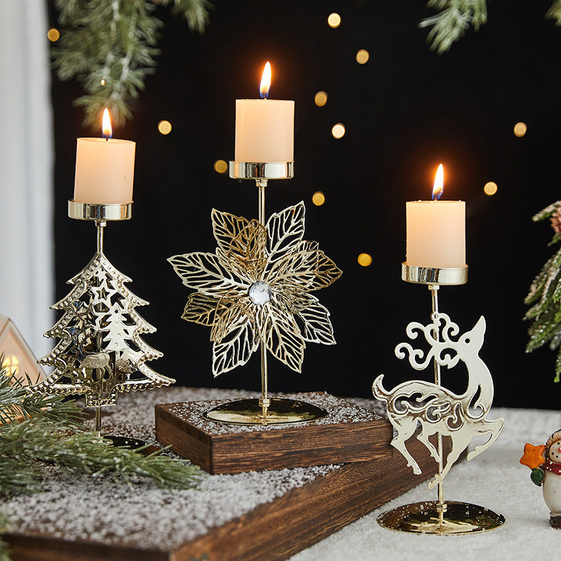 Romantic Christmas Wrought Iron Candlestick – Elegant Candle Tray Decoration