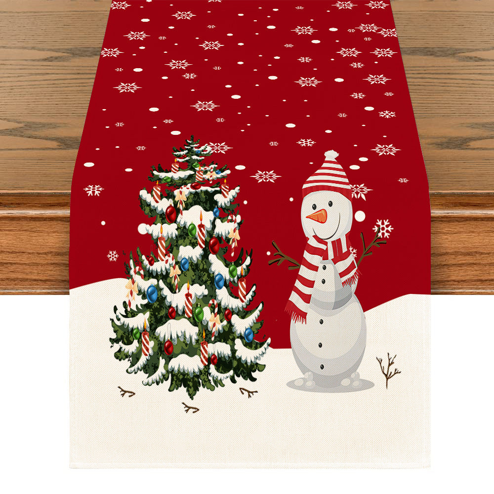 Linen Printed Snowman Table Mat – Festive Old Man Design for Holiday Dining