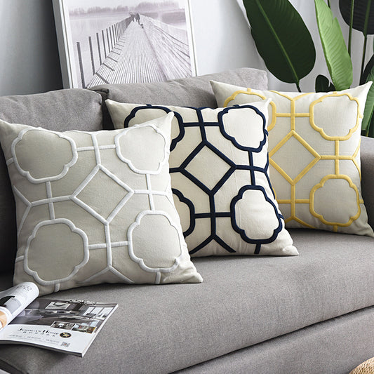 Cotton and linen geometric embroidered sofa pillowcase