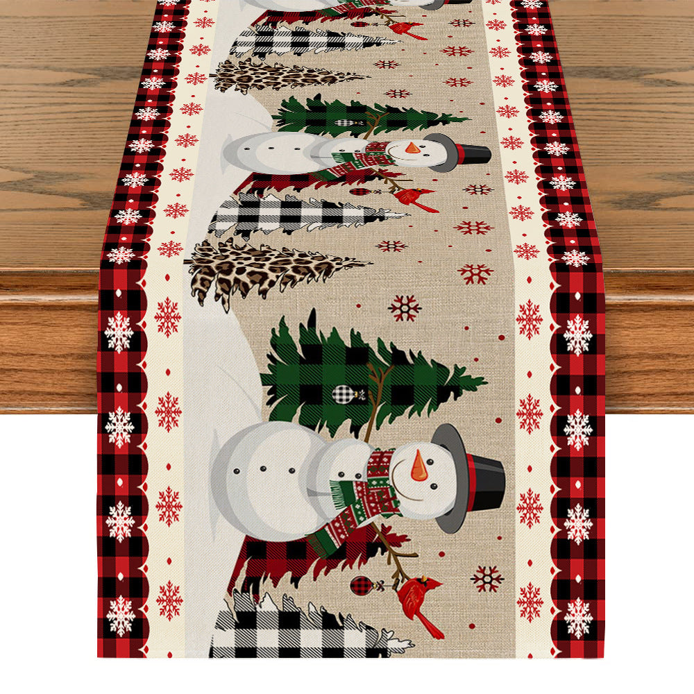 Linen Printed Snowman Table Mat – Festive Old Man Design for Holiday Dining