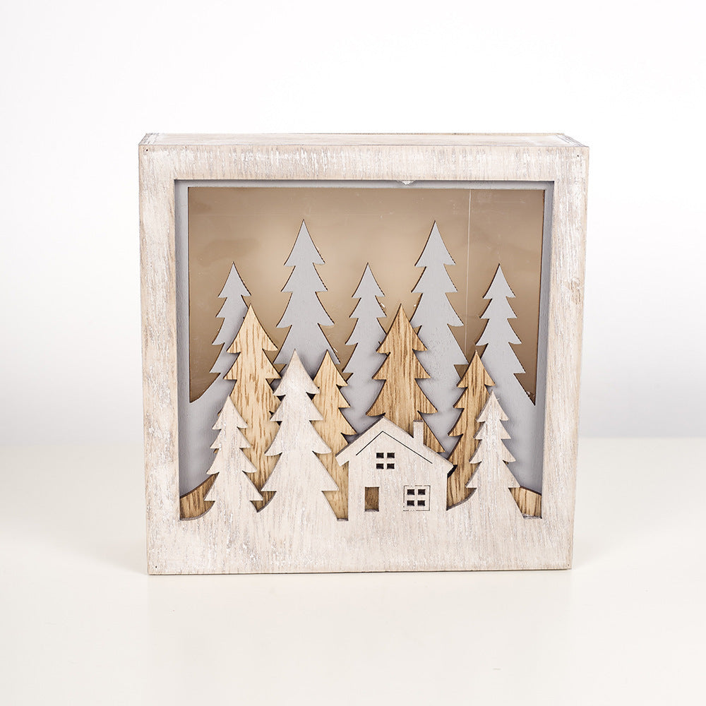 Christmas Wooden Luminous Small Square Box – Festive Decorative Ornament