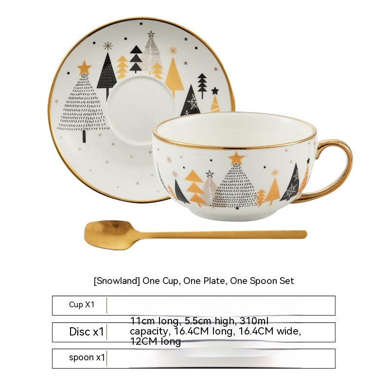 Ins Christmas Ceramic Cup & Dish – Festive Kitchen Gadgets for Holiday Cheer