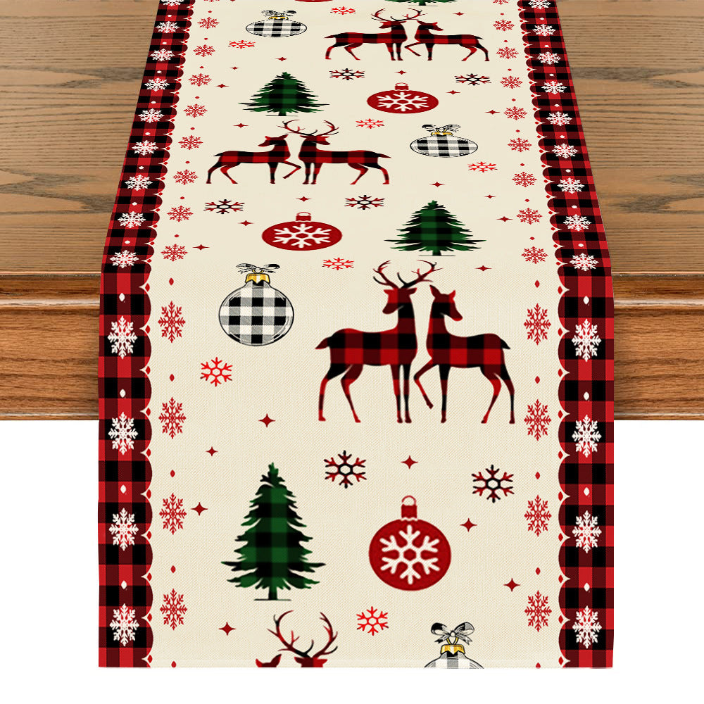 Linen Printed Snowman Table Mat – Festive Old Man Design for Holiday Dining