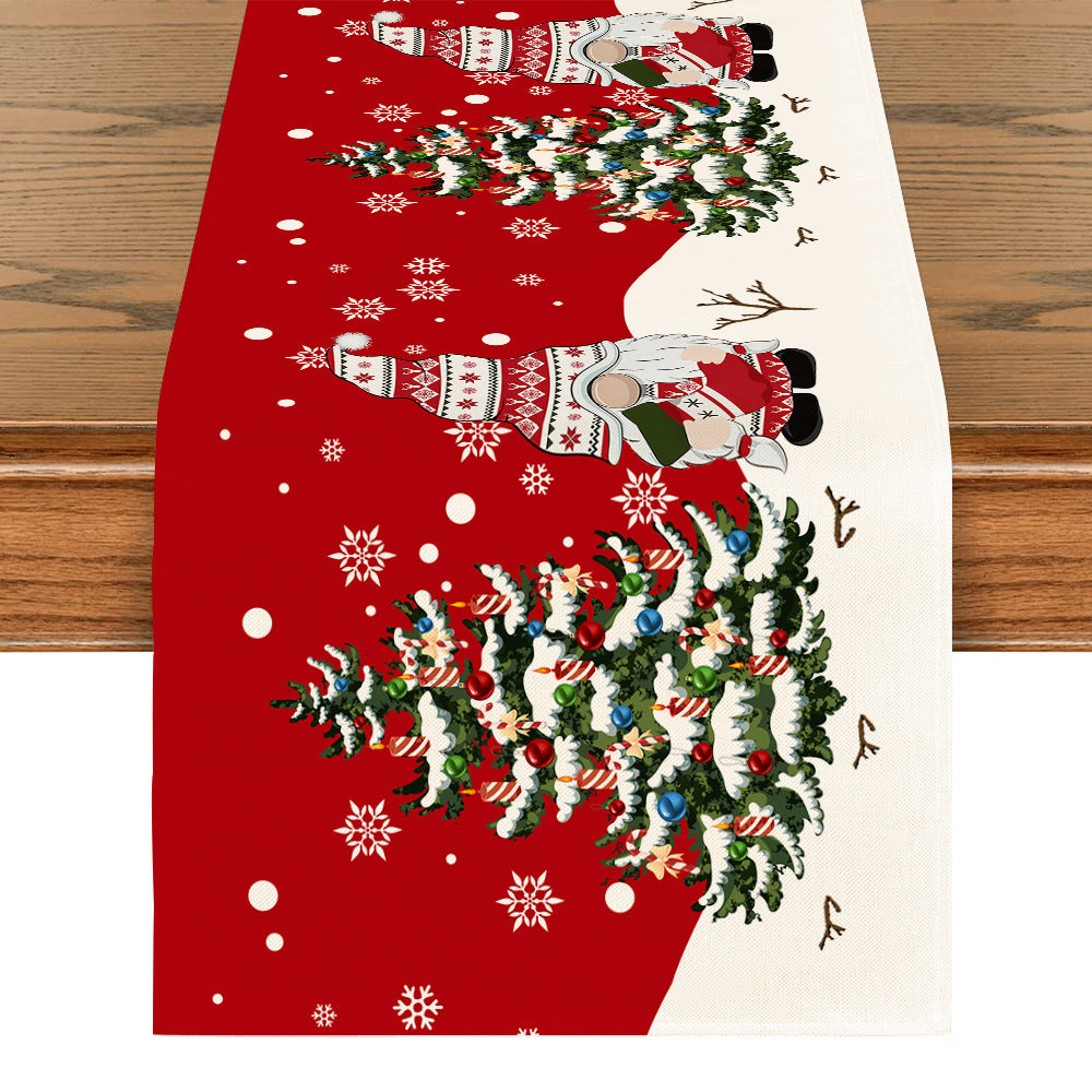 Linen Printed Snowman Table Mat – Festive Old Man Design for Holiday Dining