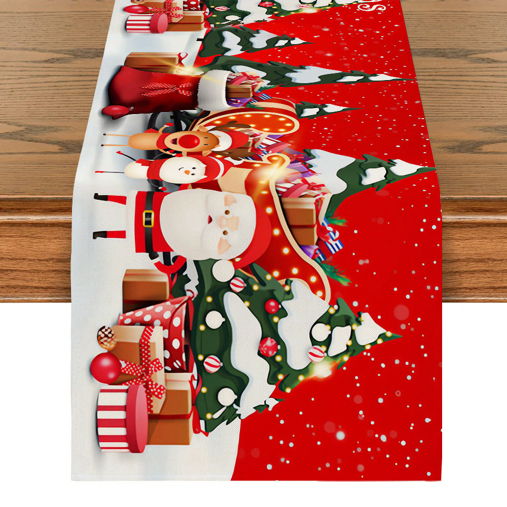 Linen Printed Snowman Table Mat – Festive Old Man Design for Holiday Dining