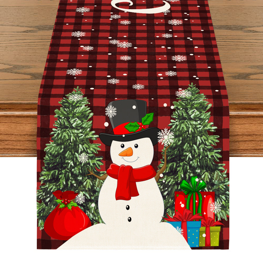 Linen Printed Snowman Table Mat – Festive Old Man Design for Holiday Dining