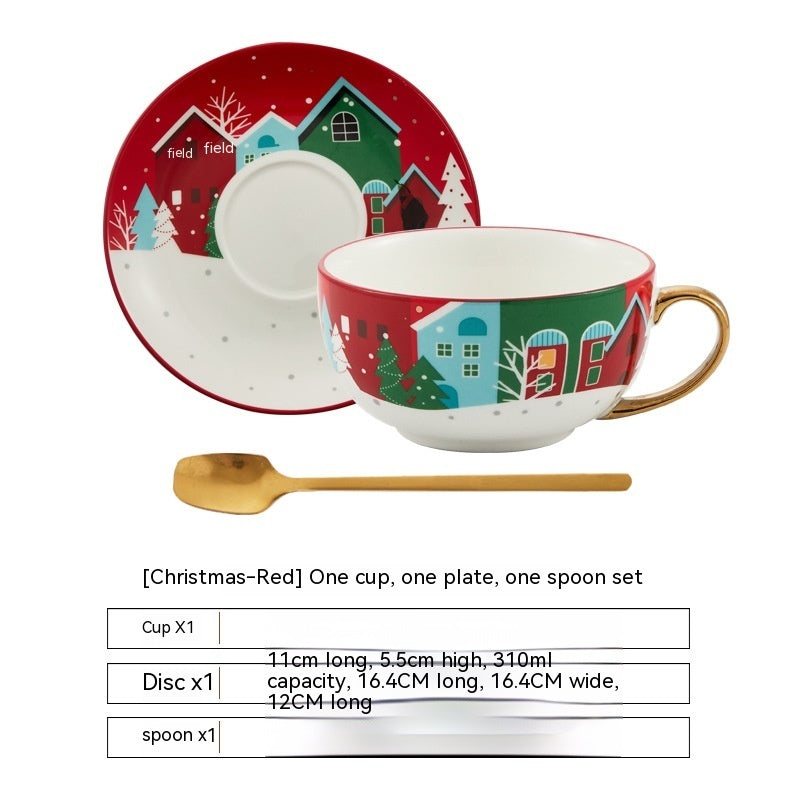 Ins Christmas Ceramic Cup & Dish – Festive Kitchen Gadgets for Holiday Cheer