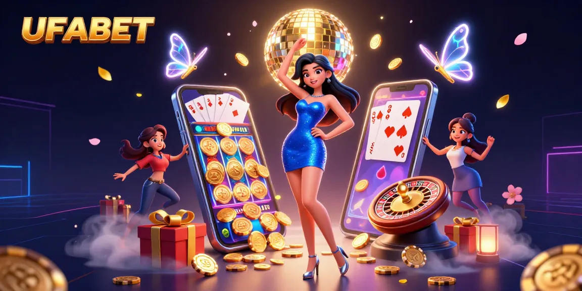 Engage with UFABET’s immersive gaming experience through vibrant casino elements and dynamic illustrations.