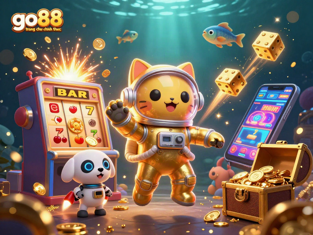 Play at go88 trang chu chinh thuc with vibrant slot machines and cosmic characters.