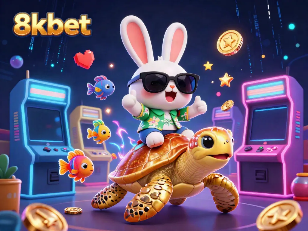 Experience thrilling wins with 8xbet's vibrant cartoon casino illustration featuring lucky symbols.