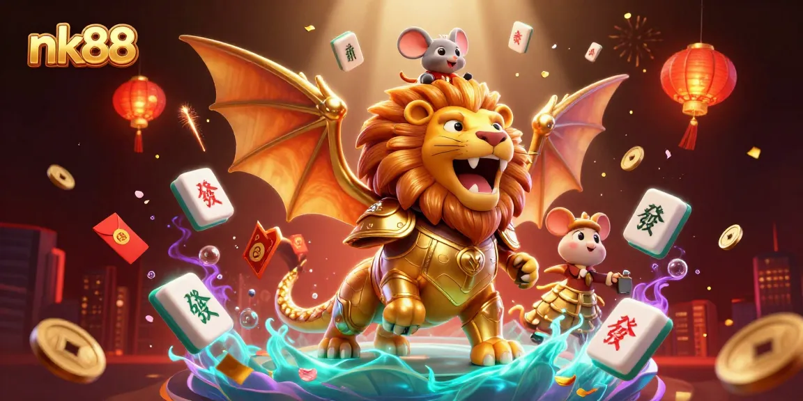 Experience thrilling casino action with nk88 as a golden armored chimera triumphs over festive gambling elements.