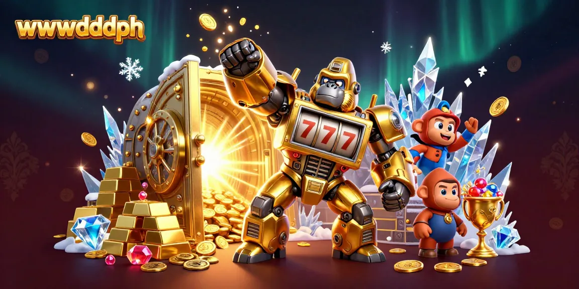 Engage in thrilling gameplay with wwwdddph, featuring a golden gorilla mech surrounded by riches and excitement.