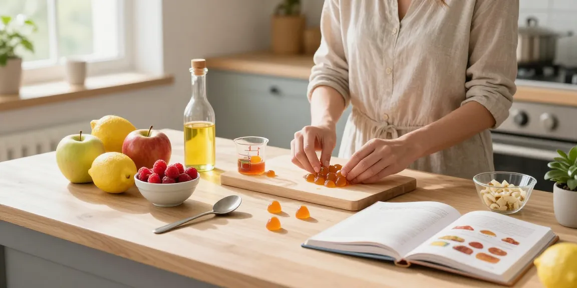 Vibrant kitchen scene illustrating organic CBD gummies canada preparation with fresh fruits and natural ingredients.