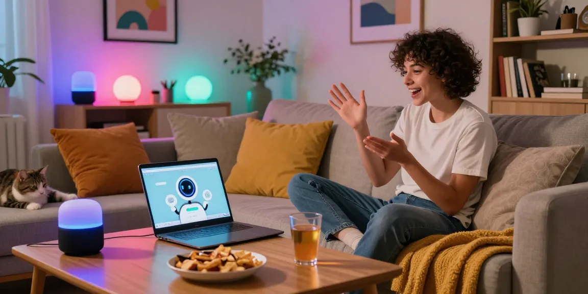 Engaging in playful AI chat nsfw interaction in a cozy home setting.