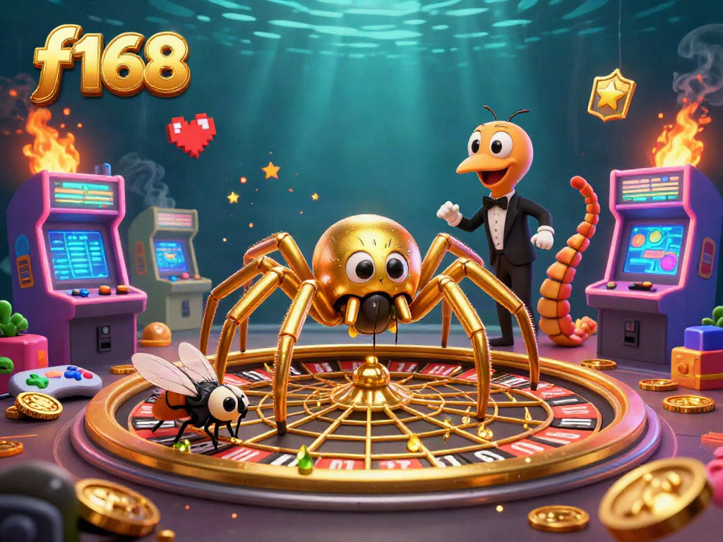 Spin the f168 roulette web with a golden spider as players engage in thrilling bets.
