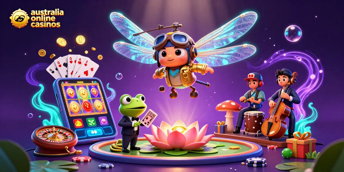 Engage with exciting australia online casinos through unique 3D characters, vibrant casino elements, and dynamic visuals.