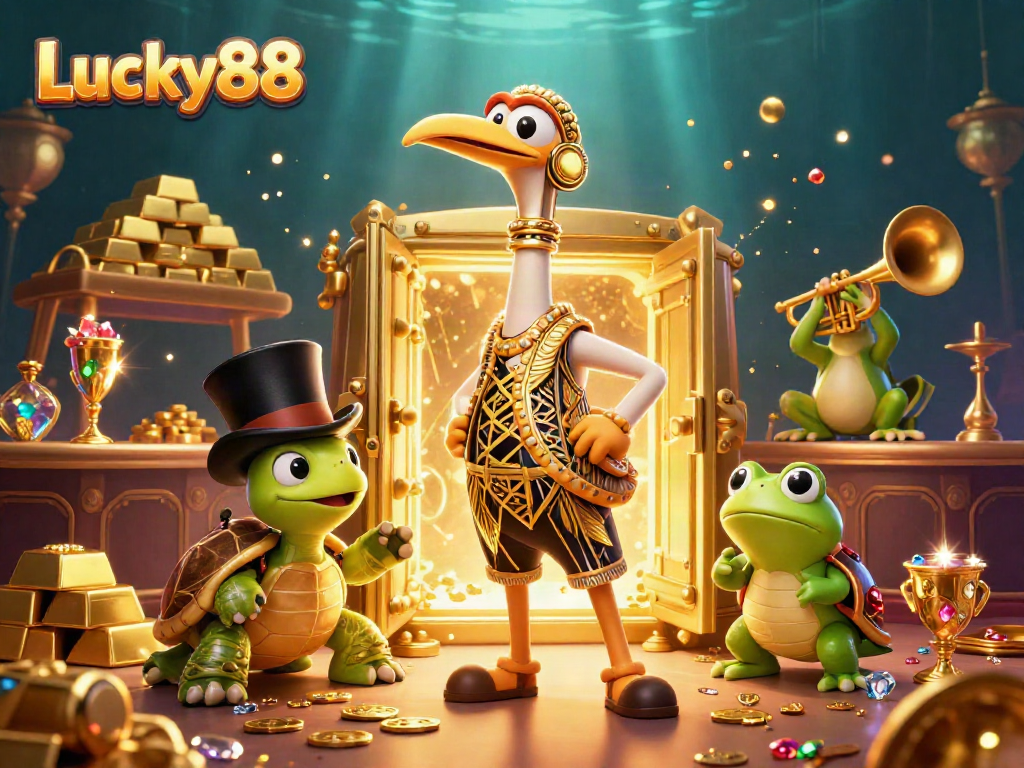 Experience the vibrant world of Lucky88 with enchanting characters and treasures, capturing the thrill of online gaming.