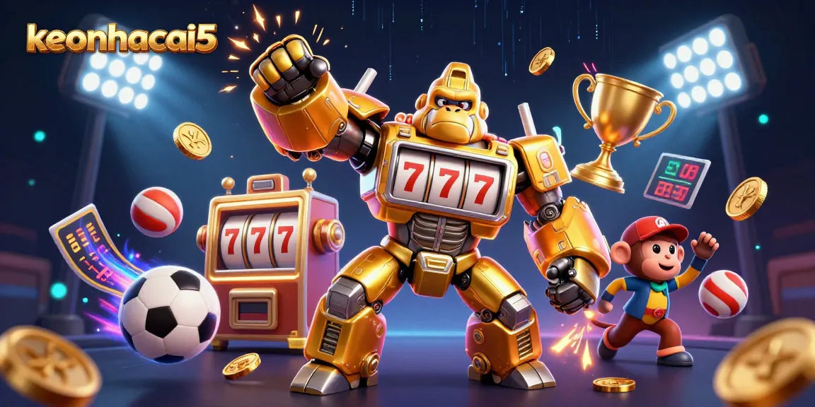 Engage with keonhacai5 by watching a dynamic scene of a mech gorilla and sports elements.