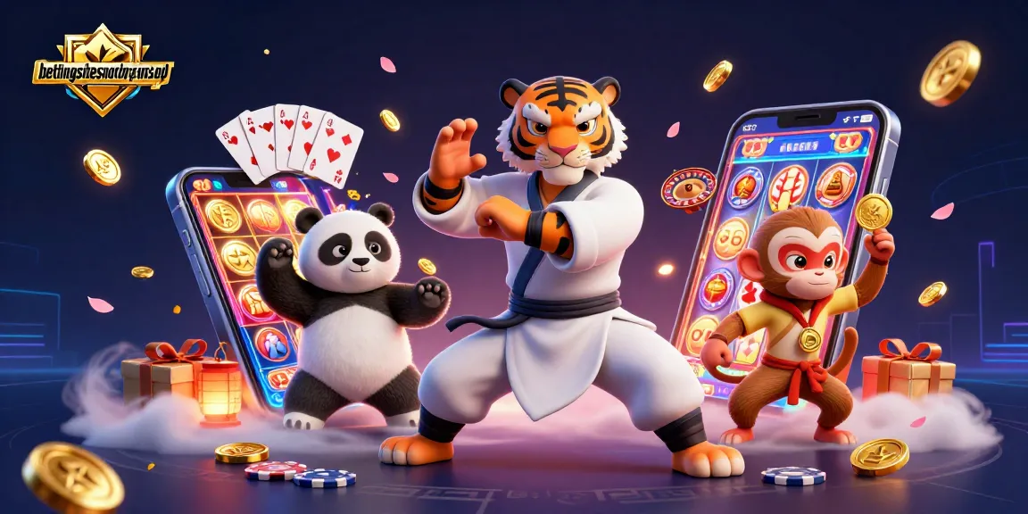 Bettingsitesnotongamstop showcases thrilling 3D cartoon scene of a kung fu tiger, panda, and monkey amidst a colorful gambling environment.