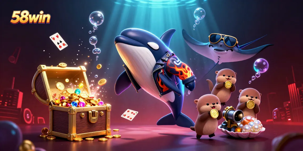 Experience the exciting world of 58win as orca and otter characters delight in underwater treasures and gaming action!