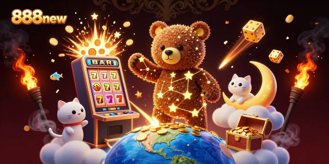 Experience the thrill of 888new with vibrant casino elements and captivating characters in a dynamic, immersive scene.