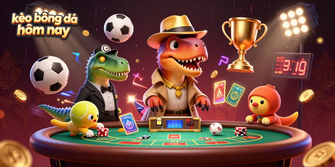 Engage with kèo bóng đá hôm nay through a lively 3D scene of vibrant cartoon characters amidst sports betting elements.