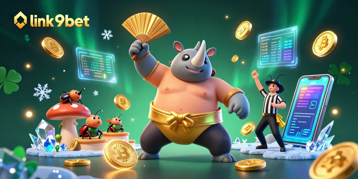 Engage with thrilling action at link 9bet, featuring a sumo champion beetle amidst flying coins.