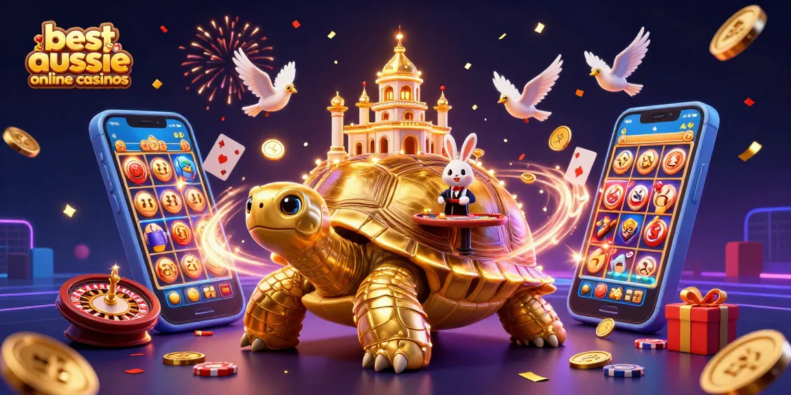 Experience excitement at the best aussie online casinos with vibrant 3D illustration of a tortoise casino.
