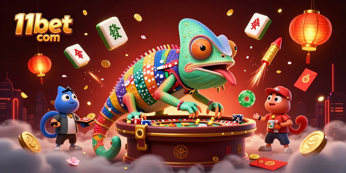 Experience excitement at 11bet com with a vibrant casino scene featuring animated elements and characters.
