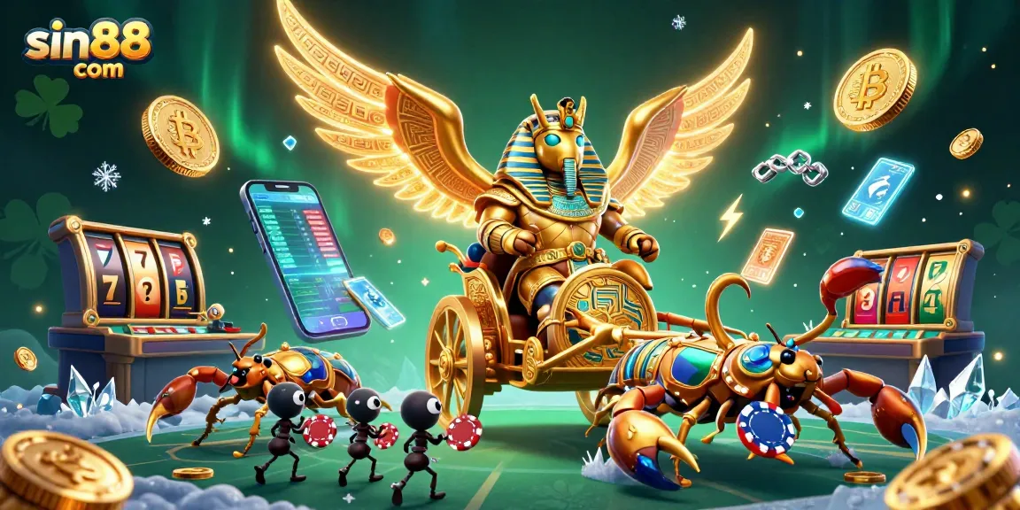 Engage in thrilling gaming with sin88 com featuring dynamic casino elements and a vibrant 3D illustration.
