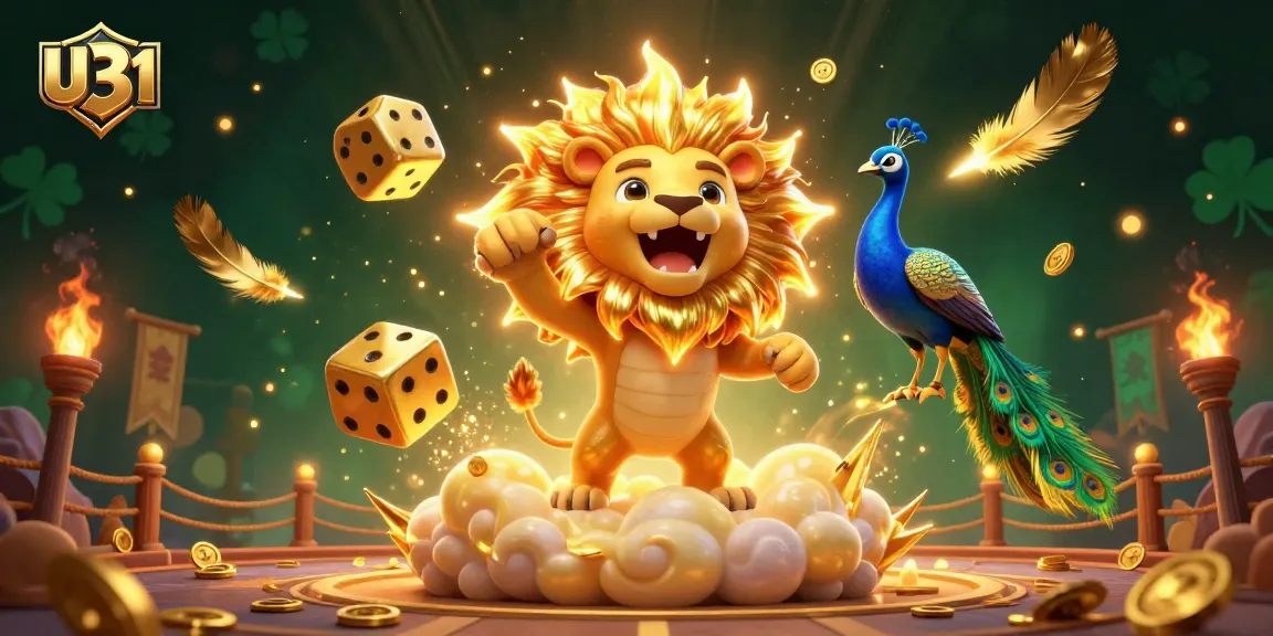 Experience thrilling gameplay at U31 with a grand 3D casino scene featuring the roaring sun lion and golden dice.