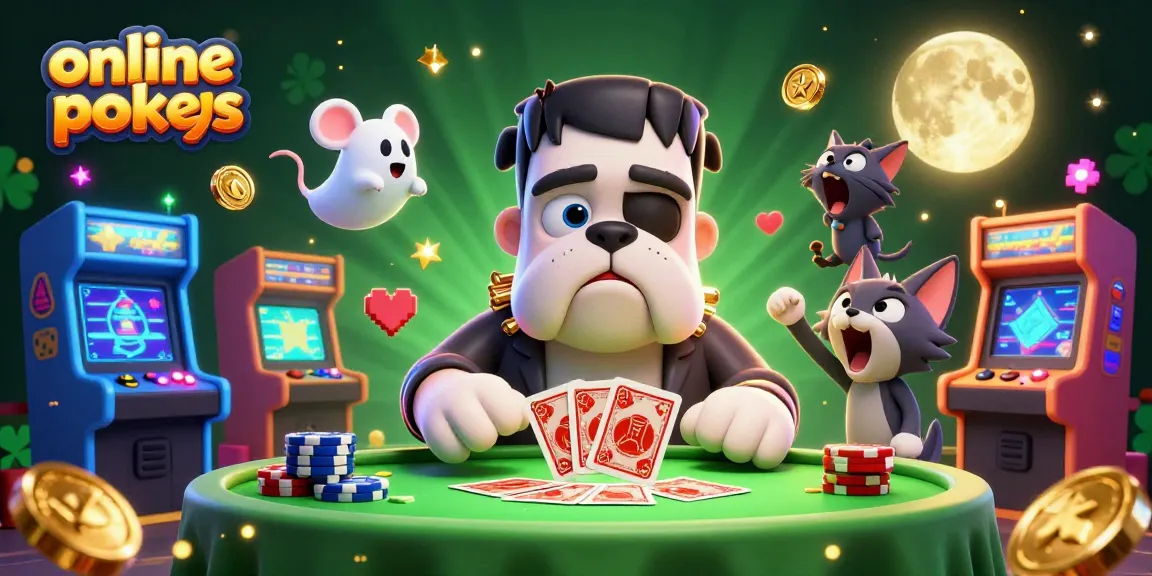 Engage in online pokies with thrilling animated characters at a vibrant casino table.